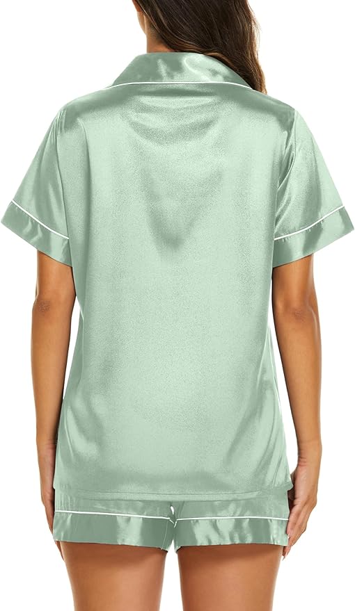 Ekouaer Pajamas for Women Set Silk Satin Pjs Shorts Sleepwear 2 Piece Loungewear S-XXL