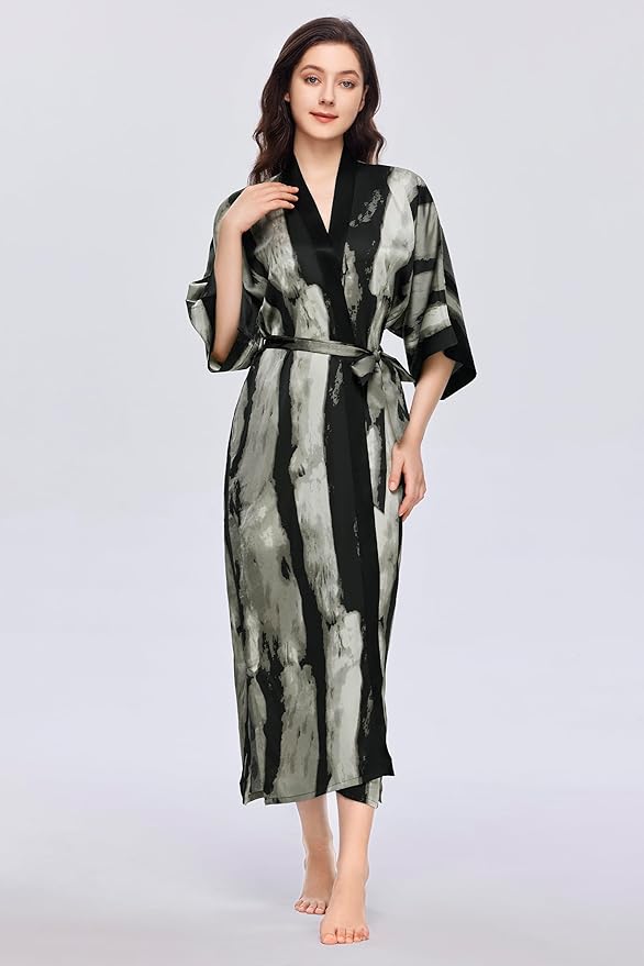 PRODESIGN Kimono Robe for Women - Long Satin Sleepwear Silky Kimono Cover-Up Nightgown Japanese Bathrobe Loungewear Blouse