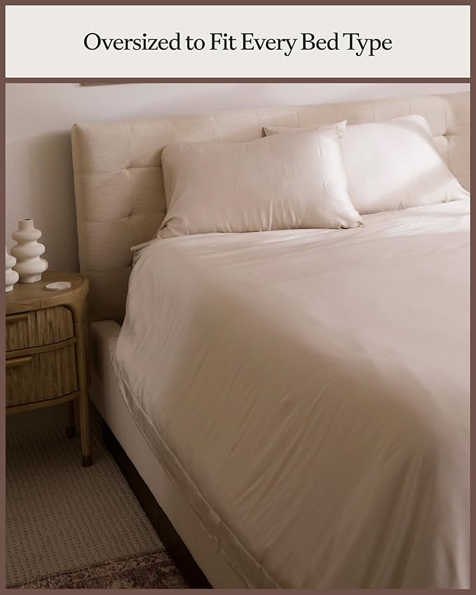 Cozy Earth Luxury Duvet Cover Twin - 100% Viscose from Bamboo - Ultra-Soft, Cooling & Lightweight Duvet Cover - Temperature-Regulating Bedding with Concealed Zip & Interior Snap Closures - Oat