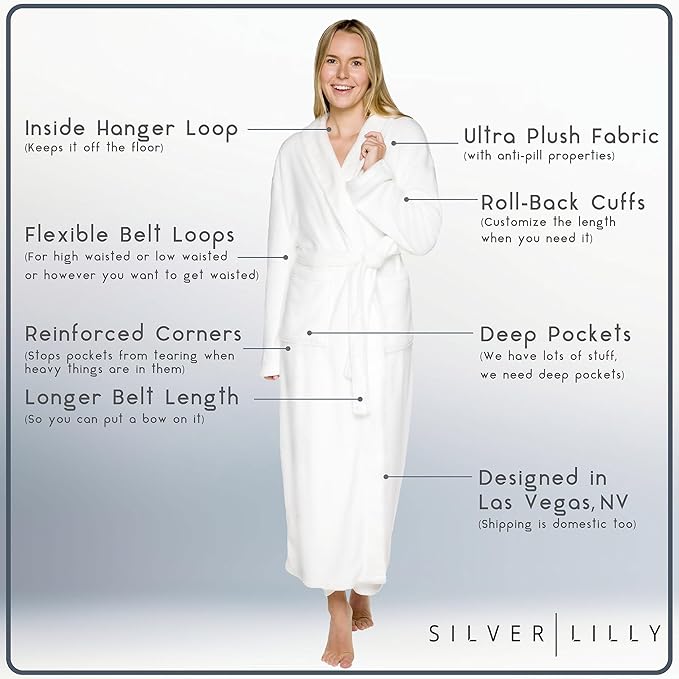 Womens Plush Fleece Bath Robe, Fluffy Long Bathrobe, Great Gift for Mother's Day, Grandma, Daughter, Sister, Wife, Friend