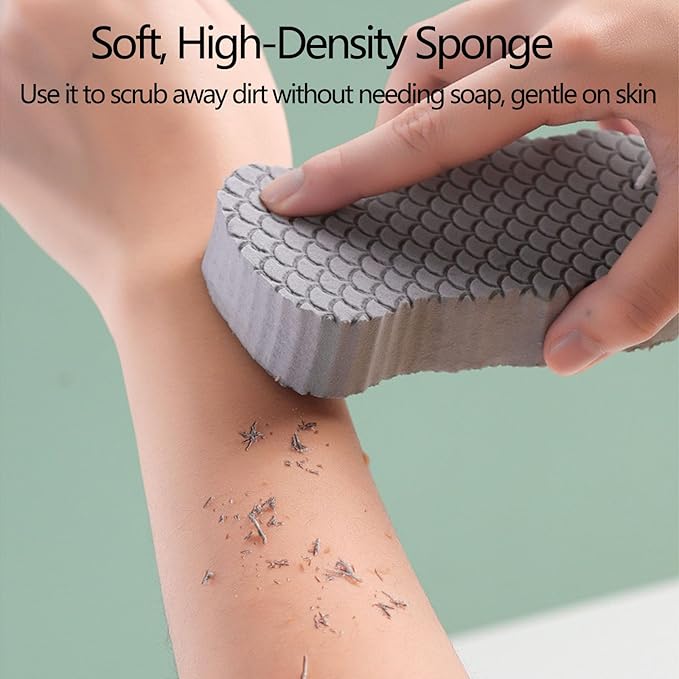 SODOI Shower Sponge 6-Pack 3D Ultra-Soft Exfoliating Bath Sponge Gentle on Skin Suitable for Adults Children and Pregnant Women Reusable (1 White + 1 Gray + 2 Blue + 2 Pink) + 6 Clear Hooks