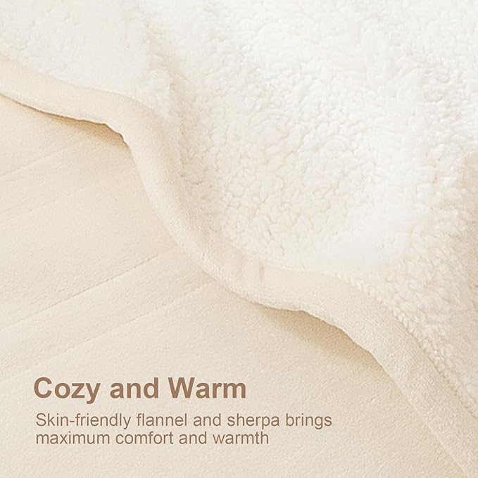 Electric Blanket Queen Size Dual Control - Washable Heated Blanket Queen with 5 Heat Settings, 10 Hrs Auto Off, ETL Certified, Flannel Sherpa Heating Blankets 84" x 90" White