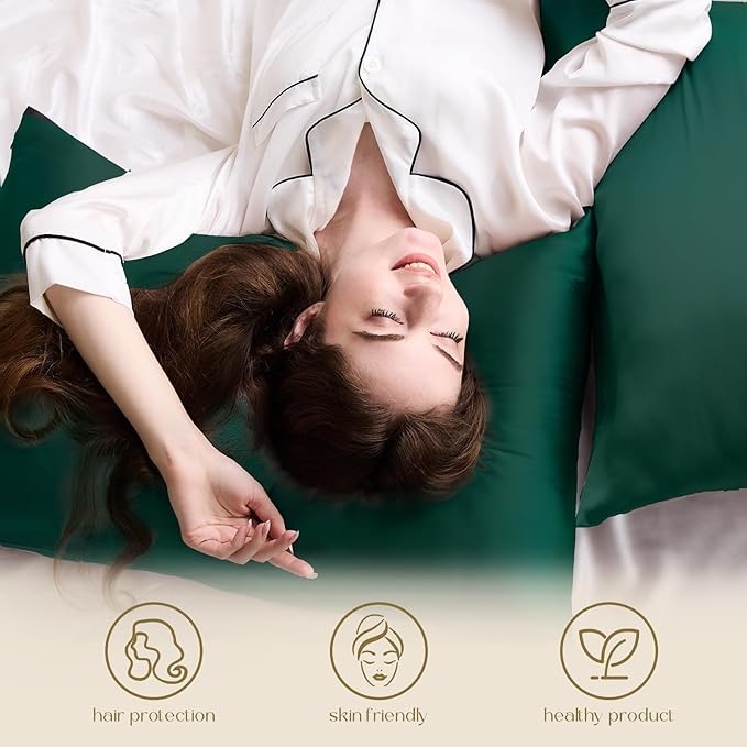 ZIMASILK 100% Pure Mulberry Silk Pillowcase for Hair and Skin Health,Soft and Smooth,Both Sides Premium Grade 6A Silk,600 Thread Count,with Hidden Zipper,1pc (King 20''x36'',Blackish Green)