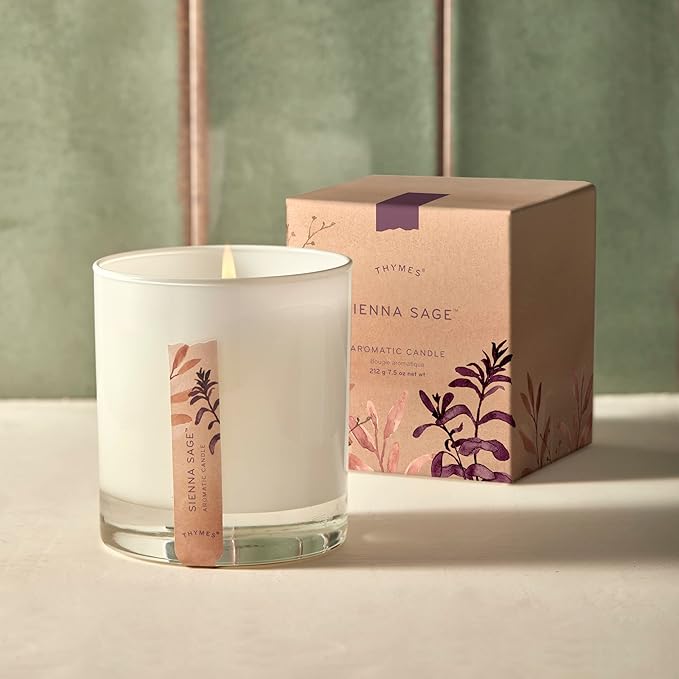 Thymes Aromatic Jar Candle - Sienna Sage Scented Candle for a Warm Home Fragrance - Notes of Palo Santo Wood, Clary Sage, and Amber - Matte White Candles (7.5 oz)