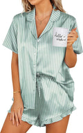 Ekouaer Womens Satin Pajamas Set Button Down 2 Piece Silk Pjs Shorts Set Ruffle Lingerie Notch Collar Sleepwear