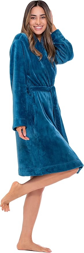 Turquaz Robes For Women, Womens Fleece Shawl Collar Soft Plush Knee Length Spa Robe