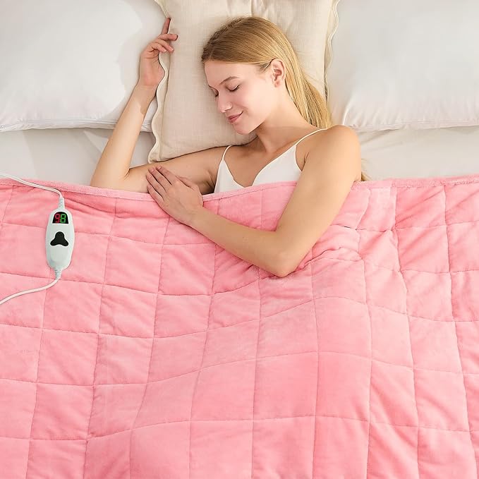 CYMULA Heated Weighted Blanket for Adults, Weighted Heated Blanket 60" x 80", 20lbs Sherpa Fleece Weighted Electric Blanket Soft Heating Blanket with 10 Heating Levels & 1-8 Hours Auto Off, Pink