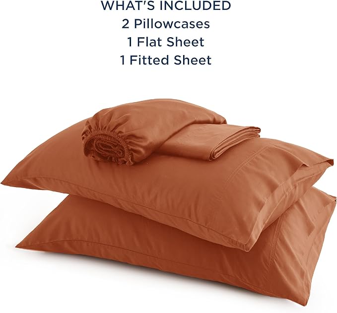 Bedsure California King Sheet Sets, Cooling Sheets, Rayon Derived from Bamboo, Breathable & Soft, Deep Pocket Up to 16 Inches, Hotel Luxury Silky Bedding for Hot Sleepers, Burnt Orange