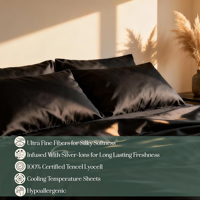 Eucalyptus Sheets - Infused with Silver for Anti-Odor, Softer Than Silk Fibers, More Cooling Than Cotton - Perfect for Hot Sleepers & Sensitive Skin - 100% Tencel Lyocell - King Sheet Set