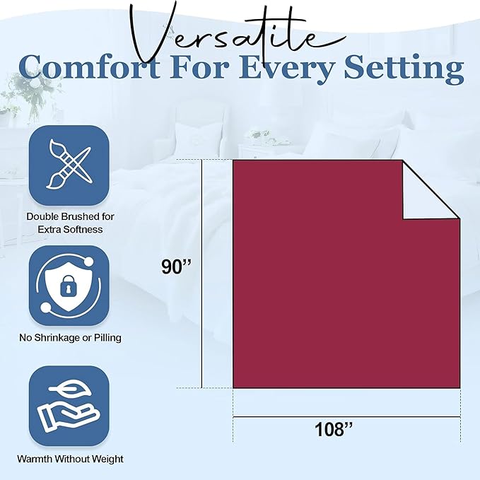 Thermee Micro Flannel King Size Blankets, Lightweight All Seasons Cozy Blanket, Throw Blankets for Home and Living Room, Comfy & Soft Blanket for Couch, Machine Wash, No Pilling - Burgundy