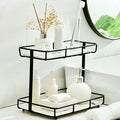 Bathroom Organizer Countertop Perfume Organizer Makeup Organizer Cosmetics Storage Display Rack Vanity Tray Dresser Stainless Steel Gold Shelf White Marble Ceramic Tray (2 Tier L-Black)