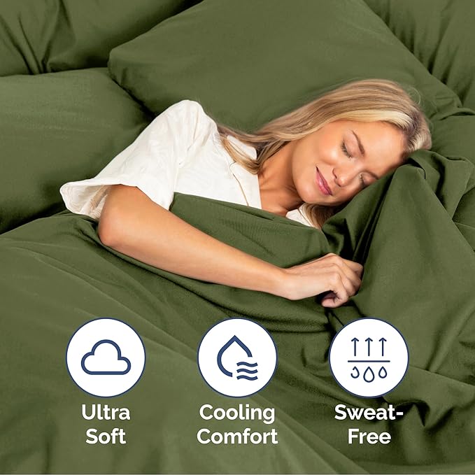 Queen Size 4 Piece Sheet Set - Extra Soft, Breathable & Cooling Sheets - Hotel Luxury Durable Bed Sheets for Women & Men - Deep Pockets, Easy-Fit & Wrinkle-Free Sheets - Deep Olive Oeko-Tex Bed Sheets