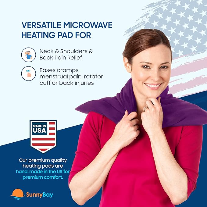 SunnyBay Extra Large Microwave Heating Pad, Microwavable Heavy Weighted Full Body Moist Cold Pack and Washable Fleece Cover, 10x24 Inches, 2.8 lbs, Made in USA, Purple
