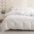 JELLYMONI Duvet Cover Queen Size White - 3PCS Boho Striped Duvet Cover Set Polyester Tufted Bohemian Textured Comforter Cover 90×90in with Corner Ties & Zipper and 2 Pillowcases