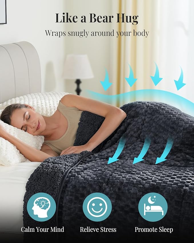 Topblan Weighted Blanket for Adults (60" x 80" 20lbs, Dark Grey), Soft Sherpa Queen Size Heavy Blanket, 3D Jacquard Flannel Fleece Weighted Blankets for Couch and Bed