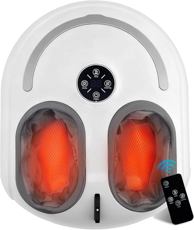 Foot Massager with Heat Shiatsu Feet Massage Machine Deep Kneading Relief for Plantar Fasciitis Air Compression 3 Heat Levels, Relax for Home Office Use, Christmas Gifts for Women Mom Dad White