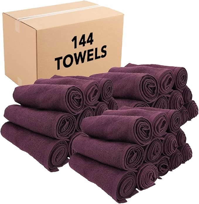 Arkwright Bleach Proof Salon Towels Bulk - Case of 144 - Highly Absorbent, 100% Cotton, Quick Dry Spa Face Towel for Hair Stylist, Barber, Pedicure, and Esthetician, 16 x 28 in, Eggplant