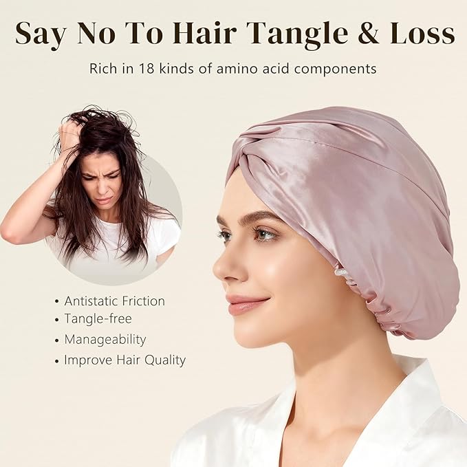 ZIMASILK 22 Momme 100% Mulberry Silk Bonnet for Sleeping & Women Hair Care, Highest Grade 6A Silk Hair wrap for Sleeping with Premium Elastic Stay On Head (1Pc, Pink)