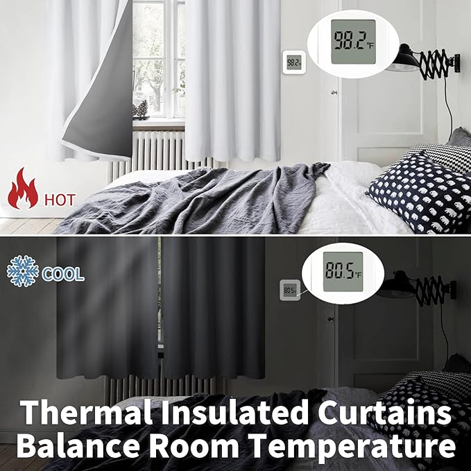 BGment Blackout Curtains for Bedroom 54 Inch Length, Rod Pocket 100% Blackout Curtains with Thermal Liner Darkening Curtains for Living Room, Each Drapes 2 Panels, 42 x 54 Inch, Greyish White