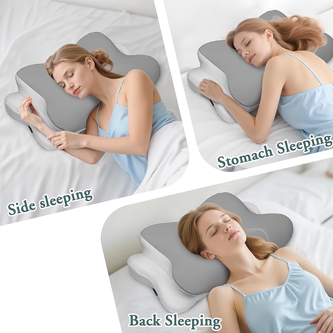 Cervical Neck Pillow for Pain Relief - Ergonomic Bed Pillow for Neck Support, Cooling Contour Orthopedic Memory Foam Pillows for Side Back Stomach Sleepers (Light Grey, Queen-23.2''Lx15.1''Wx4.7''H)