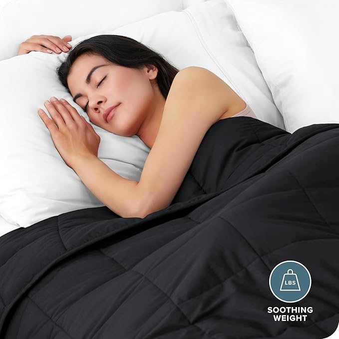 Bare Home Weighted Blanket Full or Queen Size 12lb (48" x 72") for Adults - All-Natural 100% Cotton - Premium Heavy Blanket Nontoxic Glass Beads (Black, 48"x72")