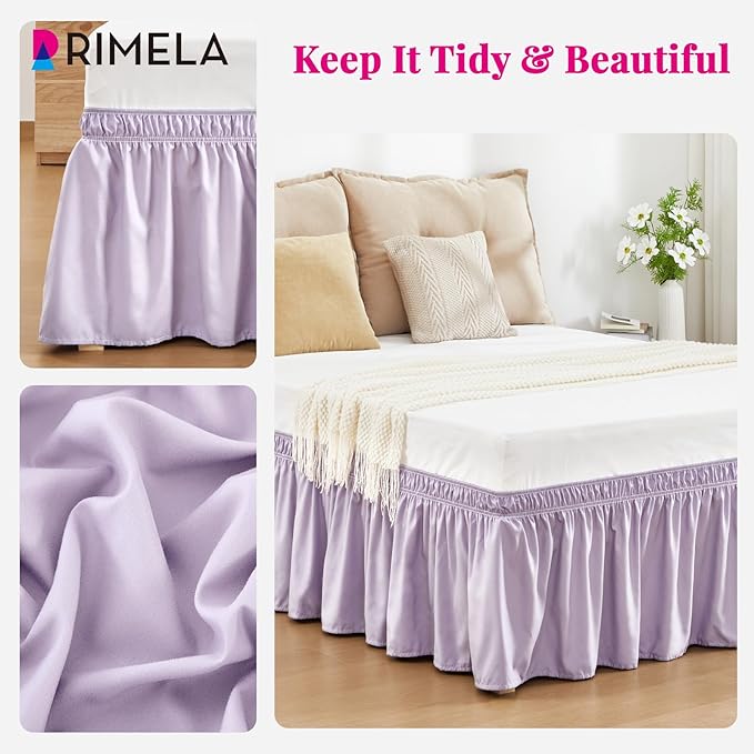 RIMELA Lavender Purple Bed Skirt King Size 15 Inch Drop, Wrap Around Elastic Bedskirt, Dust Ruffle for Adjustable Bed Base Machine Washable Easy to Install Bed Skirts