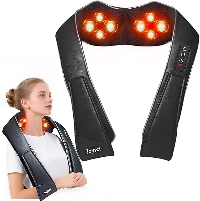 Joyset Neck Massager for Pain Relief Deep Tissue with Heat,Shiatsu Neck and Back Massager 4D Deep Kneading Massage for Shoulder,Gifts for Women Men Mom Dad Friend