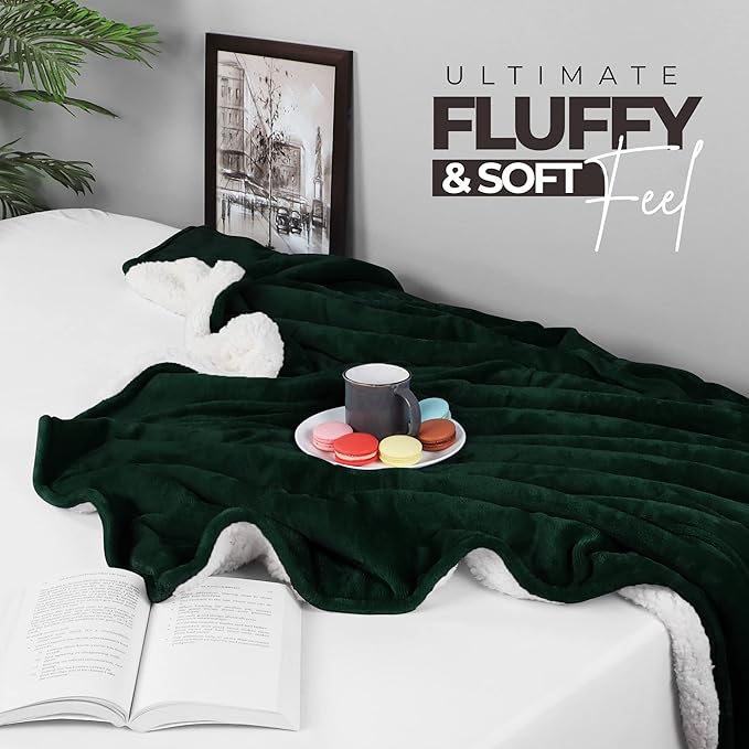 Utopia Bedding Sherpa Blanket Throw Size (Forest Green, 50x60 Inches) - Soft Lightweight Plush Fleece Reversible Blanket for Bed, Sofa, Couch, Camping and Travel