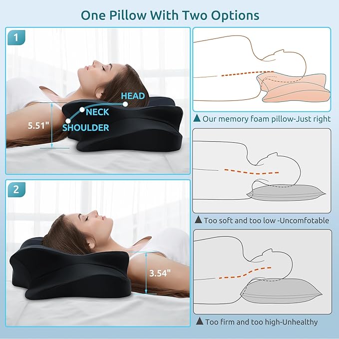 DONAMA Cervical Pillow for Neck and Shoulder,Contour Memory Foam Pillow,Ergonomic Neck Support Pillow for Side Back Stomach Sleepers with Pillowcase-King Size