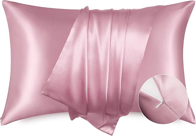 Bedsure Satin Pillowcase with Zipper, Similar to Silk Pillow Cases 2 Pack, Silky & Soft Satin Pillow Cases Standard Size for Hair and Skin, Gifts for Women, Pink Room Decor for Girls, 20x26 Inches