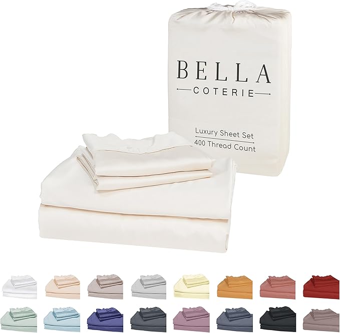 Bella Coterie Luxury Bamboo Viscose Full Size Sheet Set | 100% Organically Grown | Ultra Soft | Cooling for Hot Sleepers | 18" Deep Pocket [Ivory]
