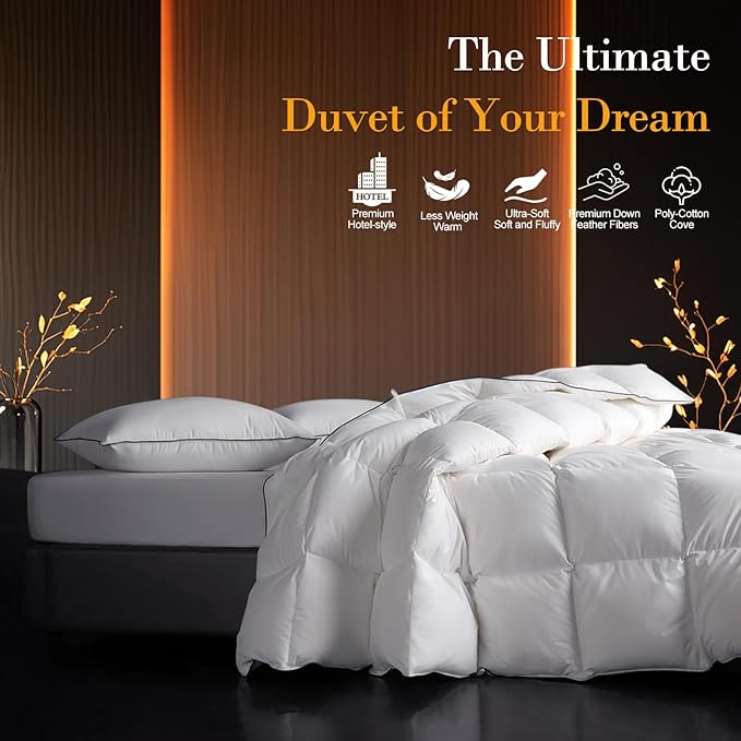 Down Fibers Comforter King Size,Luxurious All Seasons Hotel Collection Duvet Insert,54 Oz High Bulkiness Medium Warmth,Fluffy & Breathable for Bedroom, Guestroom, Hotel (Grey,106x90)
