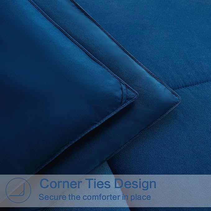 EASELAND Twin Size Down Alternative Comforter - Quilted Duvet Insert for All Seasons, Soft Lightweight with Corner Tabs, Summer Winter Warm Bedding, Navy 64×88 Inches