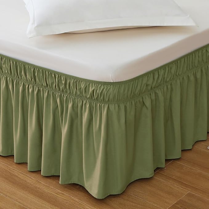 MEILA Queen Bed Skirt, Wrap Around Ruffle Bed Skit for Queen Beds with 16 inch Drop, Elastic Dust Ruffles Easy Fit Wrinkle & Fade Resistant, Sage