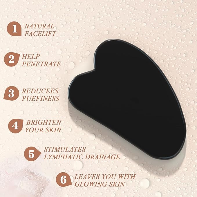 Jade Roller Gua Sha Set - Facial Skin Care Set, Facial Beauty Tools, Natural Beauty Skin Care Tools, Face Roller Massager for Face, Neck, and Eye Treatment,Gua Sha Facial Massager (Black)