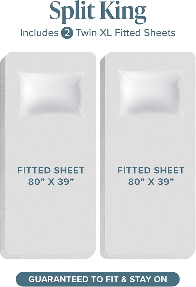 Bare Home 100% Rayon Made from Bamboo Luxury Split King Sheet Set - 5 Piece Bedding Set - Deep Pockets - Cooling Sheets - Breathable - Easy Fit - Soft Bedding Sheets & Pillowcases (Split King, White)