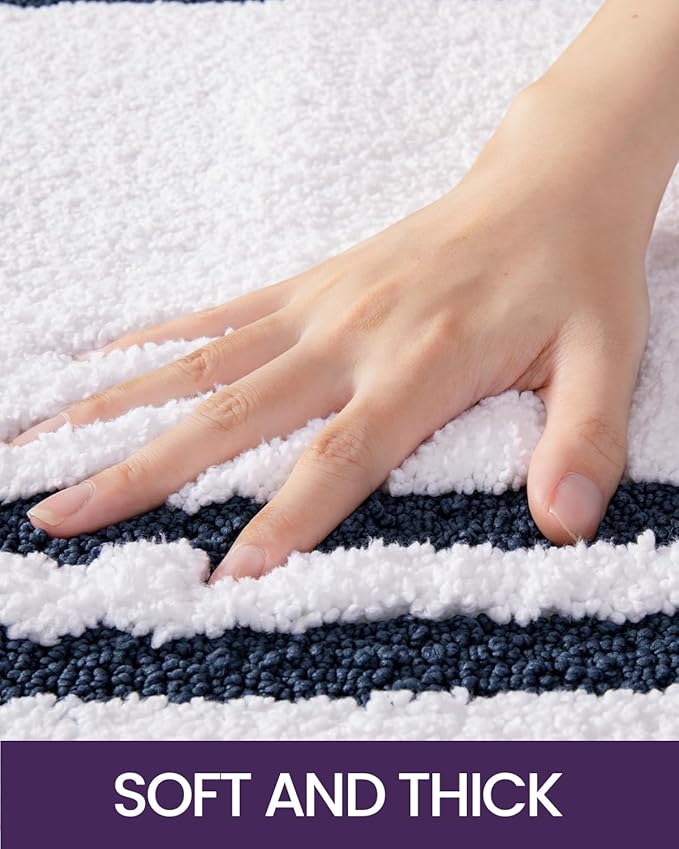 DEXI Oval Bath Mats for Bathroom, 17x30 Absorbent Bath Mat, Washable Microfiber Bathroom Rug with Non Slip Backing for Shower Floor, Navy