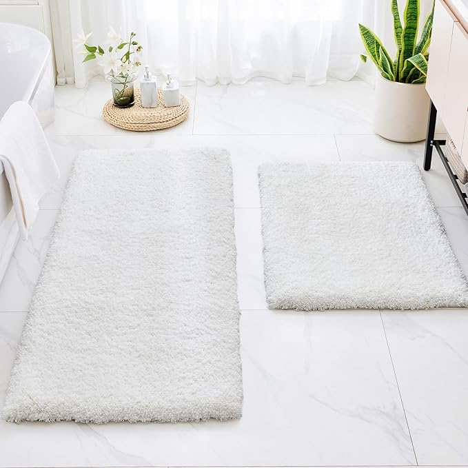 White Bathroom Runner Rug 24x59 Non Slip Fluffy Long Bath Mat for Bathroom Floor Washable Plush Luxury Bath Rug for Tub Absorbent Shower Sink Mat Bedside Rug