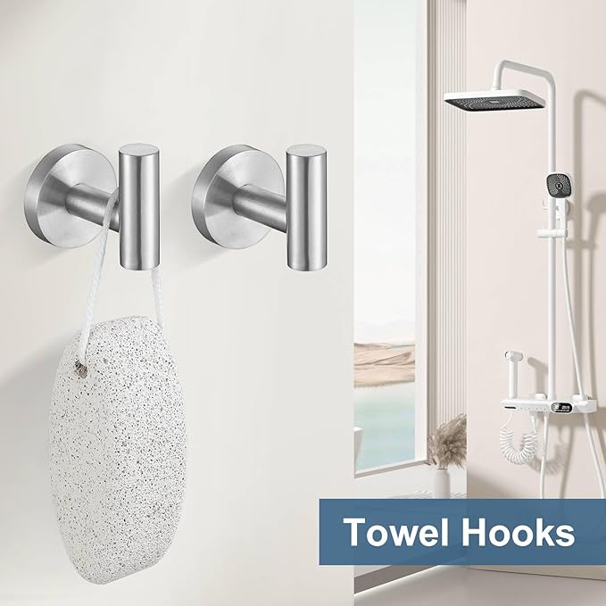 Brushed Nickel Bathroom Hardware Accessories Set, 5 Pieces Round Towel Bar Set Toilet Paper Holder Towel Rail Set for Bathroom Stainless Steel Wall Mounted Bathroom Set,23.6 in