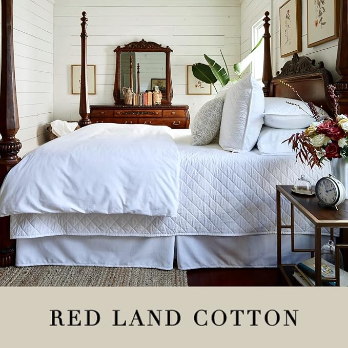 Red Land Cotton Luxury Sheet Set | 100% American Grown Cotton Basics | Premium Hotel Ultra-Soft Lightweight 4 Piece USA Made Deep Pocket Fitted, Flat Sheet, & Pillowcases Percale Weave (Twin/White)