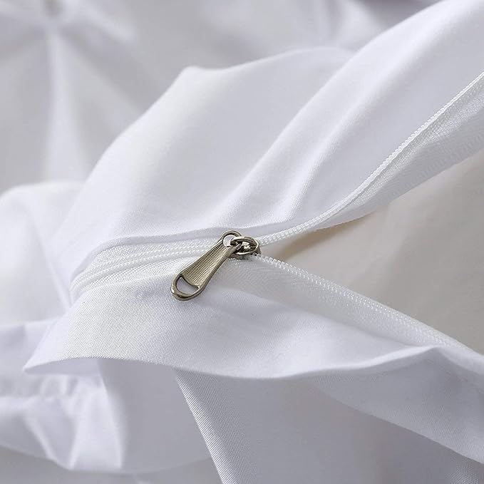 Pinch Pleated Duvet Cover Set 100% Brushed Microfiber 3PC Alaska King Size 120x132 Duvet Cover Set, Decorative Pinch Design White Duvet Cover with Matching Pillow Case