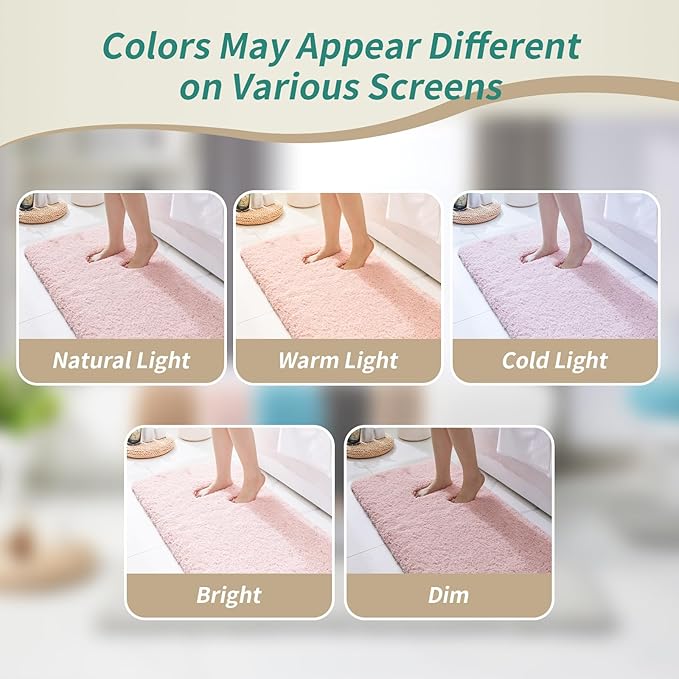 Bathroom Runner Rug 24x59 Pink Non Slip Fluffy Long Bath Mat for Bathroom Floor Washable Plush Luxury Bath Rug for Tub Absorbent Shower Sink Mat Bedside Rug