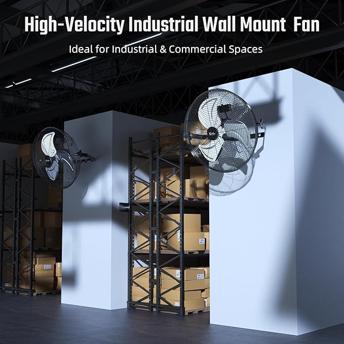 Simple Deluxe 18 Inch Industrial Wall Mount Fan, 3 Speed Commercial Ventilation Metal Fan for Warehouse, Greenhouse, Workshop, Patio, Factory and Basement - High Velocity