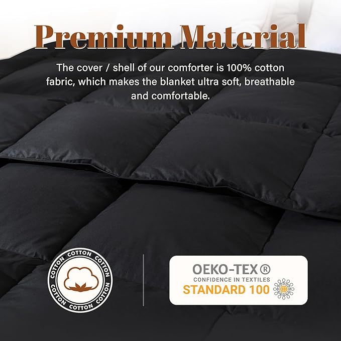 Cosybay King Size Feather Down Fiber Comforter - All Season Black 100% Cotton Duvet Insert - Luxury Medium Warmth Hotel Bedding Comforter, Fluffy and Cozy -King 106 x 90 Inch