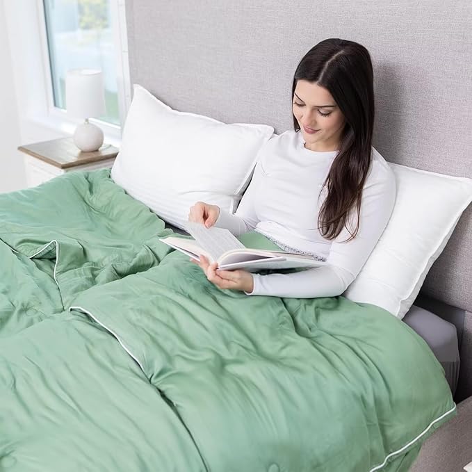 Globon Summer Comforter Queen Size,Luxurious Lightweight Blanket for Hot Sleepers,Natural Bamboo Viscose Shell,Organic Breathable Fill, Double Stitch, Sage Green
