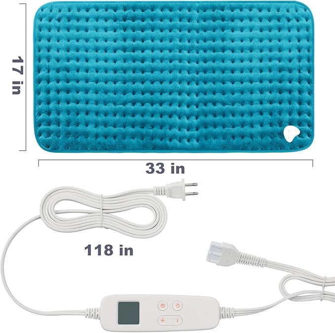 Heating Pad for Back Pain and Cramp Relief, Extra Large 17" x 33" Size Electric Heating Pad for Shoulder Neck Pain with 6 Temperature Level and 6 Timer Settings Auto Shut Off