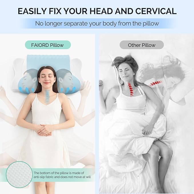 Cervical Pillow for Neck Pain Relief - Cooling Ergonomic Dual-Sided Orthopedic Neck Pillow with Ice Silk Pillowcase, Breathable Memory Foam Contour Pillow for Side, Back, Stomach Sleepers