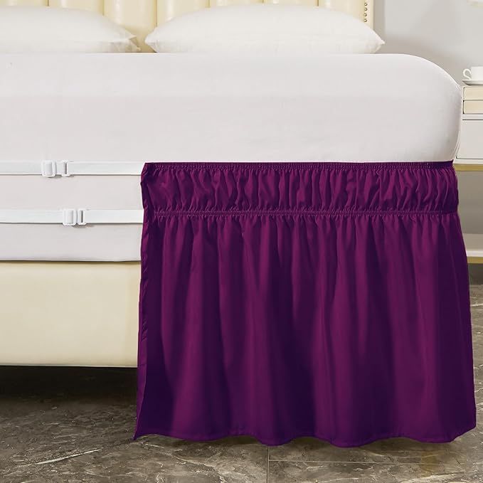 MEILA Queen Bed Skirt, Wrap Around Ruffle Bed Skit for Queen Beds with 16 inch Drop, Elastic Dust Ruffles Easy Fit Wrinkle & Fade Resistant, Purple