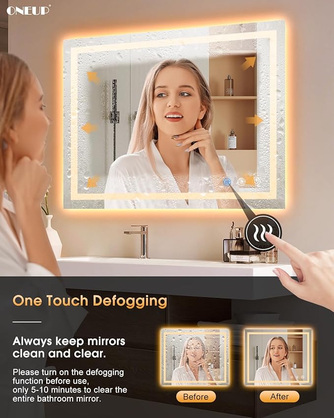 oneup 40x36 Inch Bathroom Mirror with Lights,RGB Color Changing LED Bathroom Mirror,Anti-Fog Wall-Mounted Vanity Mirrors,Smart Dimmable Multicolor Lighted,IP54 Waterproof (Horizontal/Vertical)