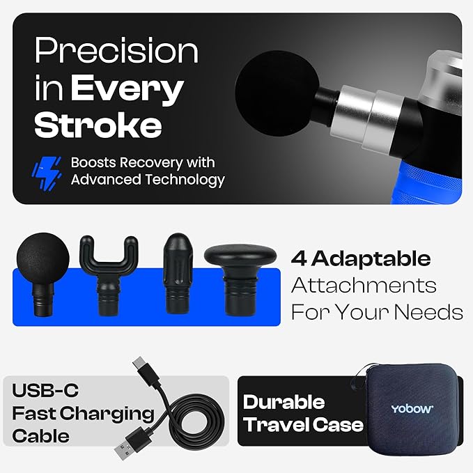 The Therapeutic Mini Massage Pistol with Portable Carrying Case, 4 Massage Speeds, 6 Colors | Fast USB Type C Charging | Massage Tool for Pain Relief | Stylish and Powerful Massage Gun